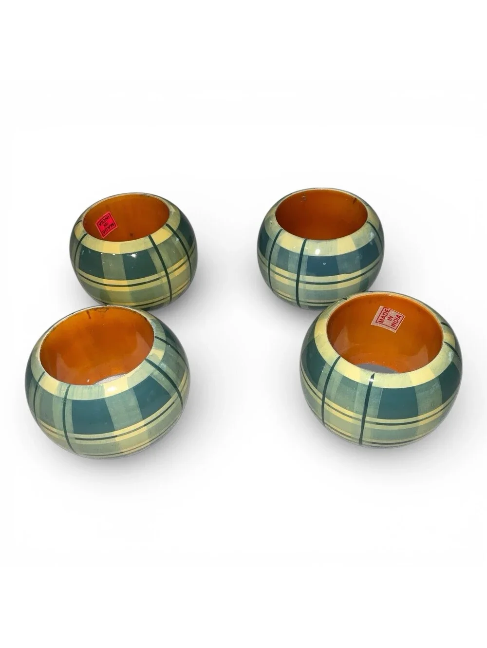 Set of 4 Solid Wood Plaid Napkin Rings Green Yellow Easter Spring Table Decor